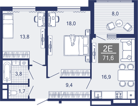 2-комнатная, 63.5 м²