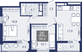 2-комнатная, 57.9 м²
