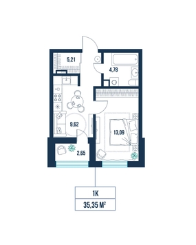 1-комнатная, 35.4 м²